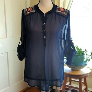 About a girl embroidered sheer top